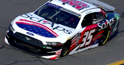DAYTONA BEACH, FLORIDA - FEBRUARY 17: CJ McLaughlin, driver of the #35 Sci-Aps Chevrolet, drives during practice for the  NASCAR Xfinity Series Beef. It's What's For Dinner. 300 at Daytona International Speedway on February 17, 2023 in Daytona Beach, Florida. (Photo by Mike Ehrmann/Getty Images) | Getty Images