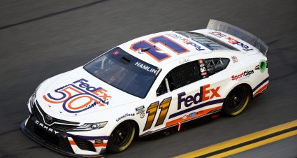 DAYTONA BEACH, FLORIDA - FEBRUARY 17: Denny Hamlin, driver of the #11 FedEx 50 Toyota, drives during practice for the NASCAR Cup Series 65th Annual Daytona 500 at Daytona International Speedway on February 17, 2023 in Daytona Beach, Florida. (Photo by Jared C. Tilton/Getty Images) | Getty Images