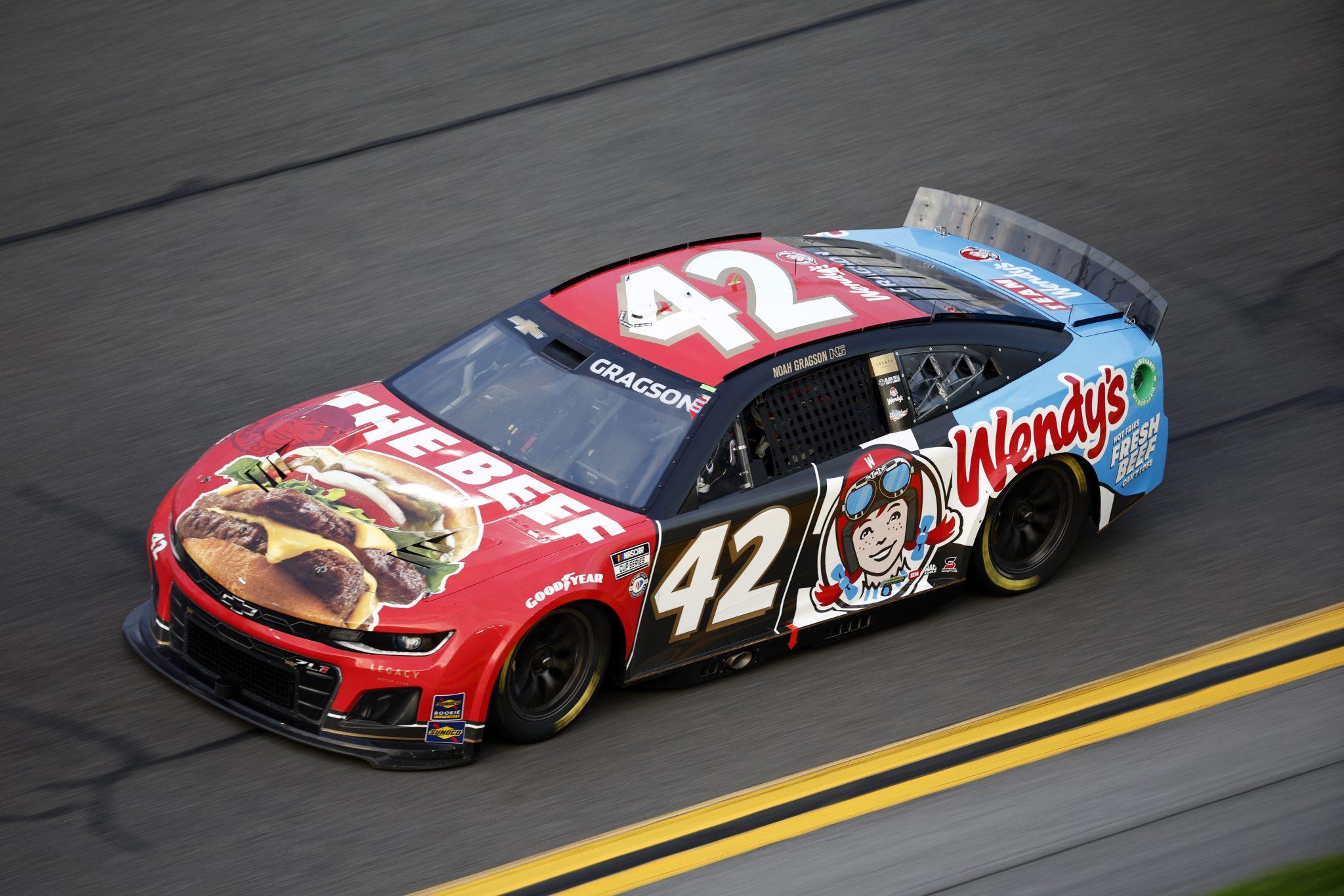DAYTONA BEACH, FLORIDA - FEBRUARY 17: Noah Gragson, driver of the #42 Wendy's Chevrolet, drives during practice for the NASCAR Cup Series 65th Annual Daytona 500 at Daytona International Speedway on February 17, 2023 in Daytona Beach, Florida. (Photo by Jared C. Tilton/Getty Images) | Getty Images