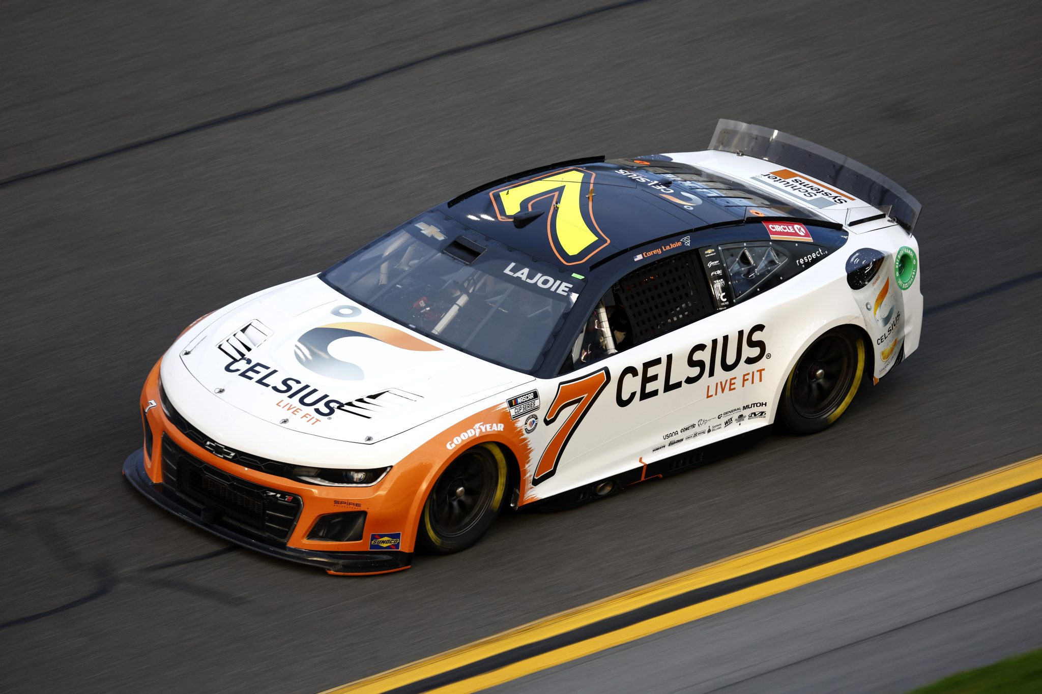 DAYTONA BEACH, FLORIDA - FEBRUARY 17: Corey LaJoie, driver of the #7 Celsius Chevrolet, drives during practice for the NASCAR Cup Series 65th Annual Daytona 500 at Daytona International Speedway on February 17, 2023 in Daytona Beach, Florida. (Photo by Jared C. Tilton/Getty Images) | Getty Images