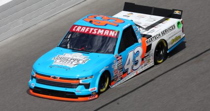 DAYTONA BEACH, FLORIDA - FEBRUARY 17: Daniel Dye, driver of the #43 Giuseppe's Steel City Pizza Chevrolet, drives during qualifying for the  NASCAR Craftsman Truck Series NextEra Energy 250 at Daytona International Speedway on February 17, 2023 in Daytona Beach, Florida. (Photo by Mike Ehrmann/Getty Images) | Getty Images