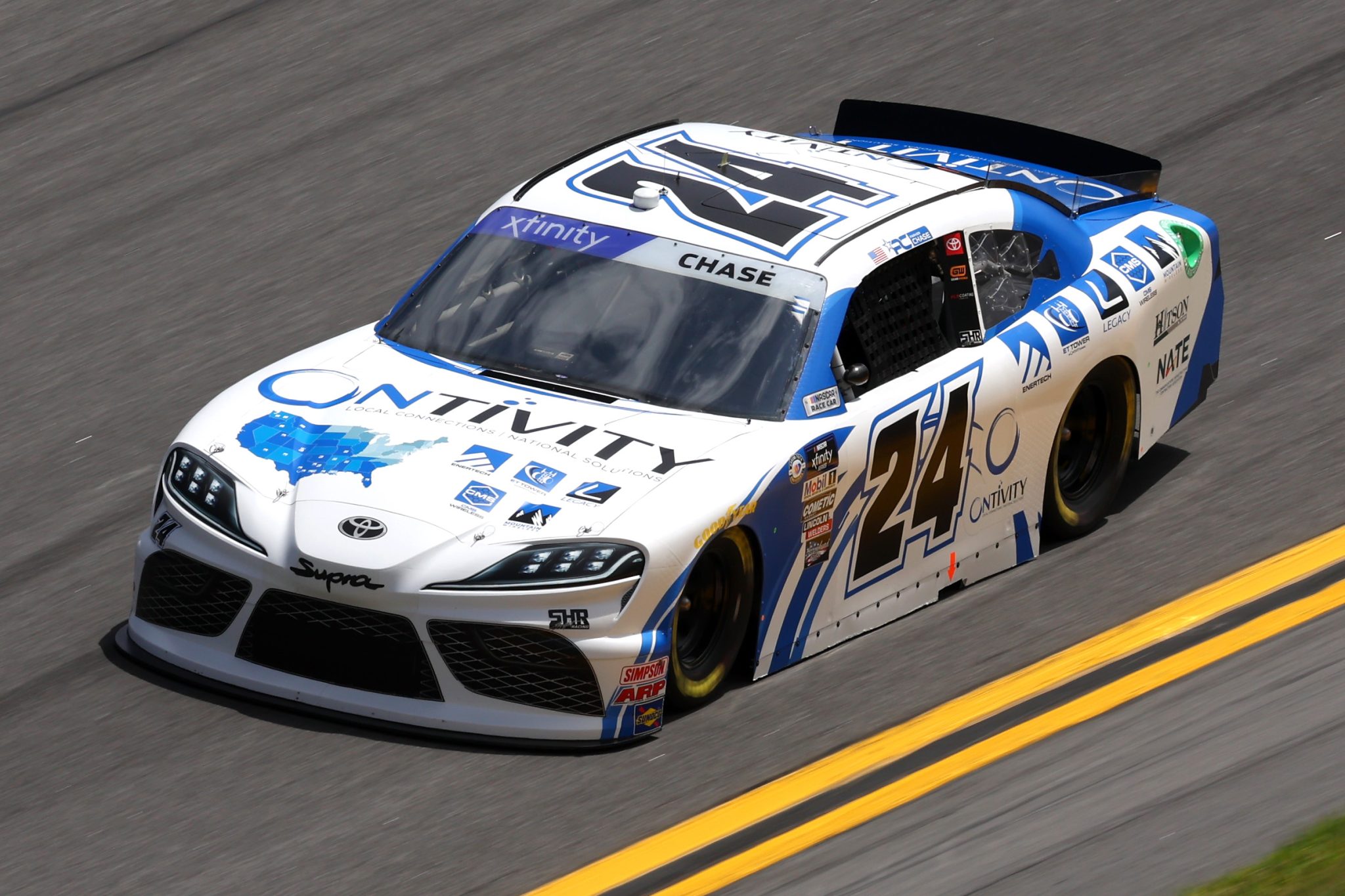 DAYTONA BEACH, FLORIDA - FEBRUARY 18: Parker Chase, driver of the #24 Ontivity Toyota, drives during qualifying for the Beef. It's What's For Dinner. 300 at Daytona International Speedway on February 18, 2023 in Daytona Beach, Florida. (Photo by Mike Ehrmann/Getty Images) | Getty Images