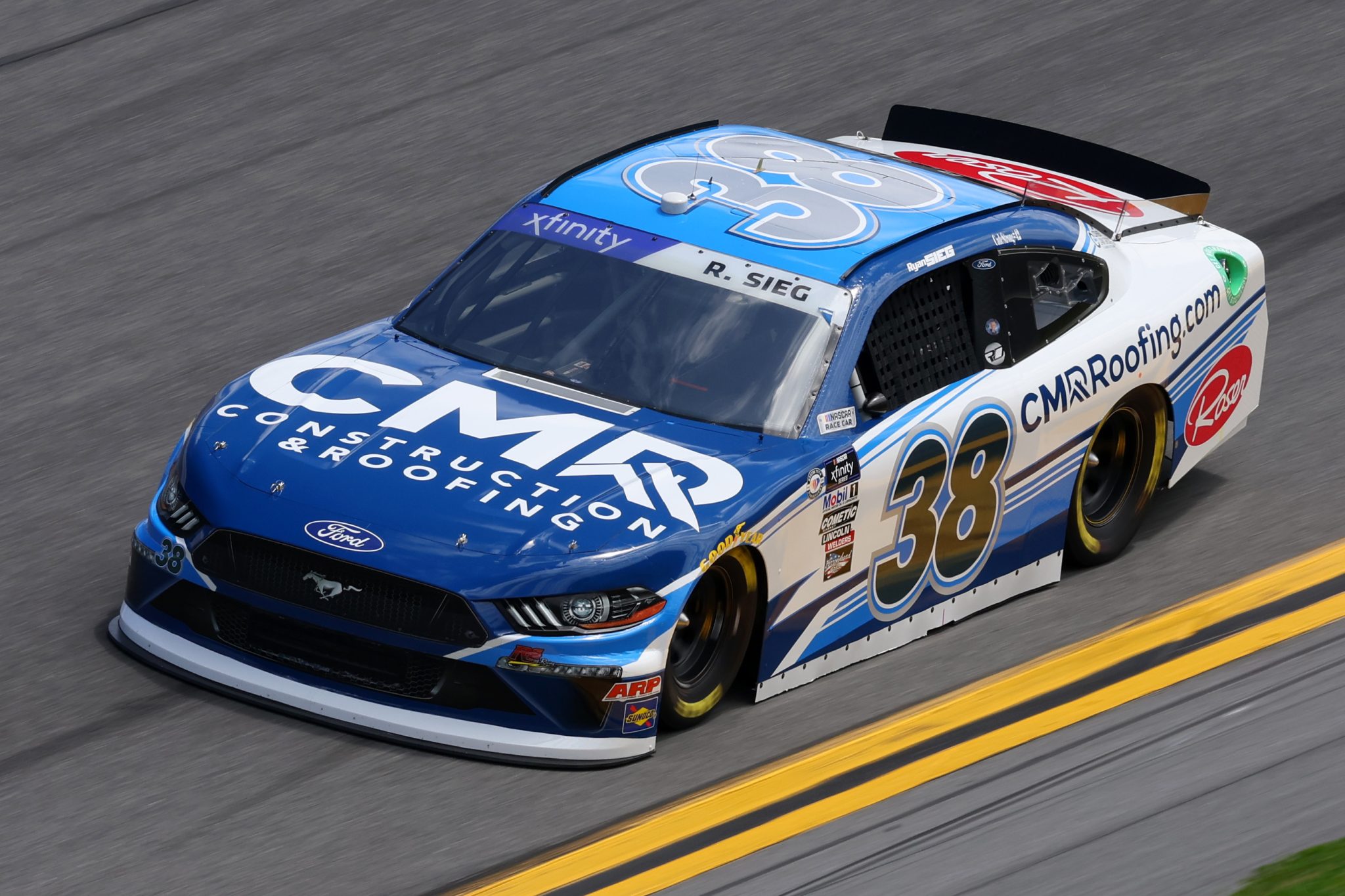 DAYTONA BEACH, FLORIDA - FEBRUARY 18: Ryan Sieg, driver of the #38 CMRroofing.com Ford, drives during qualifying for the Beef. It's What's For Dinner. 300 at Daytona International Speedway on February 18, 2023 in Daytona Beach, Florida. (Photo by Mike Ehrmann/Getty Images) | Getty Images