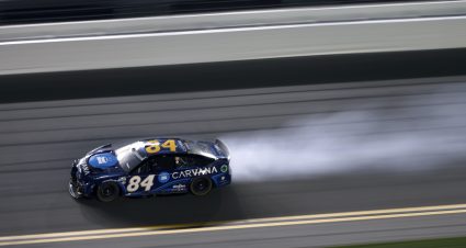 DAYTONA BEACH, FLORIDA - FEBRUARY 19: Jimmie Johnson, driver of the #84 Carvana Chevrolet,  drives with a trail of smoke after an on-track incident during the NASCAR Cup Series 65th Annual Daytona 500 at Daytona International Speedway on February 19, 2023 in Daytona Beach, Florida. (Photo by Jared C. Tilton/Getty Images) | Getty Images