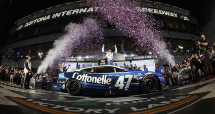 DAYTONA BEACH, FLORIDA - FEBRUARY 19: Ricky Stenhouse Jr., driver of the #47 Kroger/Cottonelle Chevrolet, celebrates in victory lane after winning the NASCAR Cup Series 65th Annual Daytona 500 at Daytona International Speedway on February 19, 2023 in Daytona Beach, Florida. (Photo by Chris Graythen/Getty Images) | Getty Images