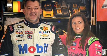 DOVER, DE - OCTOBER 03:  (L-R) Tony Stewart, driver of the #14 Mobil 1/Bass Pro Shops Chevrolet, talks to Danica Patrick, driver of the #10 GoDaddy Chevrolet, during practice for the NASCAR Sprint Cup Series AAA 400 at Dover International Speedway on October 3, 2015 in Dover, Delaware.  (Photo by Jonathan Moore/Getty Images) | Getty Images
