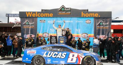 FONTANA, CALIFORNIA - FEBRUARY 26: Kyle Busch, driver of the #8 Lucas Oil Chevrolet, celebrates in victory lane after winning the NASCAR Cup Series Pala Casino 400 at Auto Club Speedway on February 26, 2023 in Fontana, California. (Photo by Meg Oliphant/Getty Images) | Getty Images