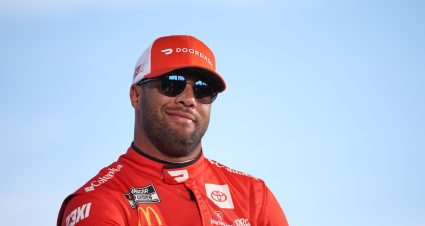 LOS ANGELES, CALIFORNIA - FEBRUARY 04: Bubba Wallace, driver of the #23 DoorDash Toyota, speaks to the media prior to practice for the NASCAR Clash at the Coliseum at Los Angeles Coliseum on February 04, 2023 in Los Angeles, California. (Photo by James Gilbert/Getty Images) | Getty Images