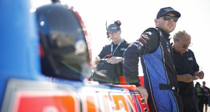 RICHMOND, VIRGINIA - AUGUST 13: Layne Riggs, driver of the #62 Puryear Tank Lines Toyota, looks on during qualifying for the NASCAR Camping World Truck Series Worldwide Express 250 for Carrier Appreciation at Richmond Raceway on August 13, 2022 in Richmond, Virginia. (Photo by Jared C. Tilton/Getty Images) | Getty Images