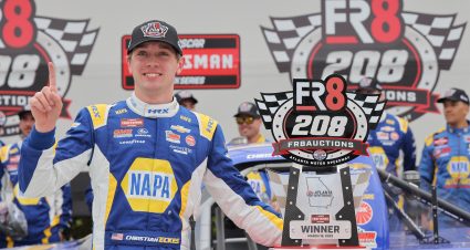 HAMPTON, GEORGIA - MARCH 18: Christian Eckes, driver of the #19 NAPA AutoCare Chevrolet, celebrates in victory lane after winning the NASCAR Craftsman Truck Series Fr8 208 at Atlanta Motor Speedway on March 18, 2023 in Hampton, Georgia. (Photo by Jonathan Bachman/Getty Images) | Getty Images