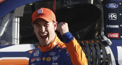 HAMPTON, GEORGIA - MARCH 19: Joey Logano, driver of the #22 Autotrader Ford, celebrates after winning the NASCAR Cup Series Ambetter Health 400 at Atlanta Motor Speedway on March 19, 2023 in Hampton, Georgia. (Photo by Sean Gardner/Getty Images) | Getty Images