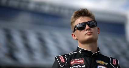DAYTONA BEACH, FLORIDA - FEBRUARY 17: Derek Kraus, driver of the #20 Hardscape Construction Inc Chevrolet, looks on during qualifying for the  NASCAR Craftsman Truck Series NextEra Energy 250 at Daytona International Speedway on February 17, 2023 in Daytona Beach, Florida. (Photo by Sean Gardner/Getty Images) | Getty Images