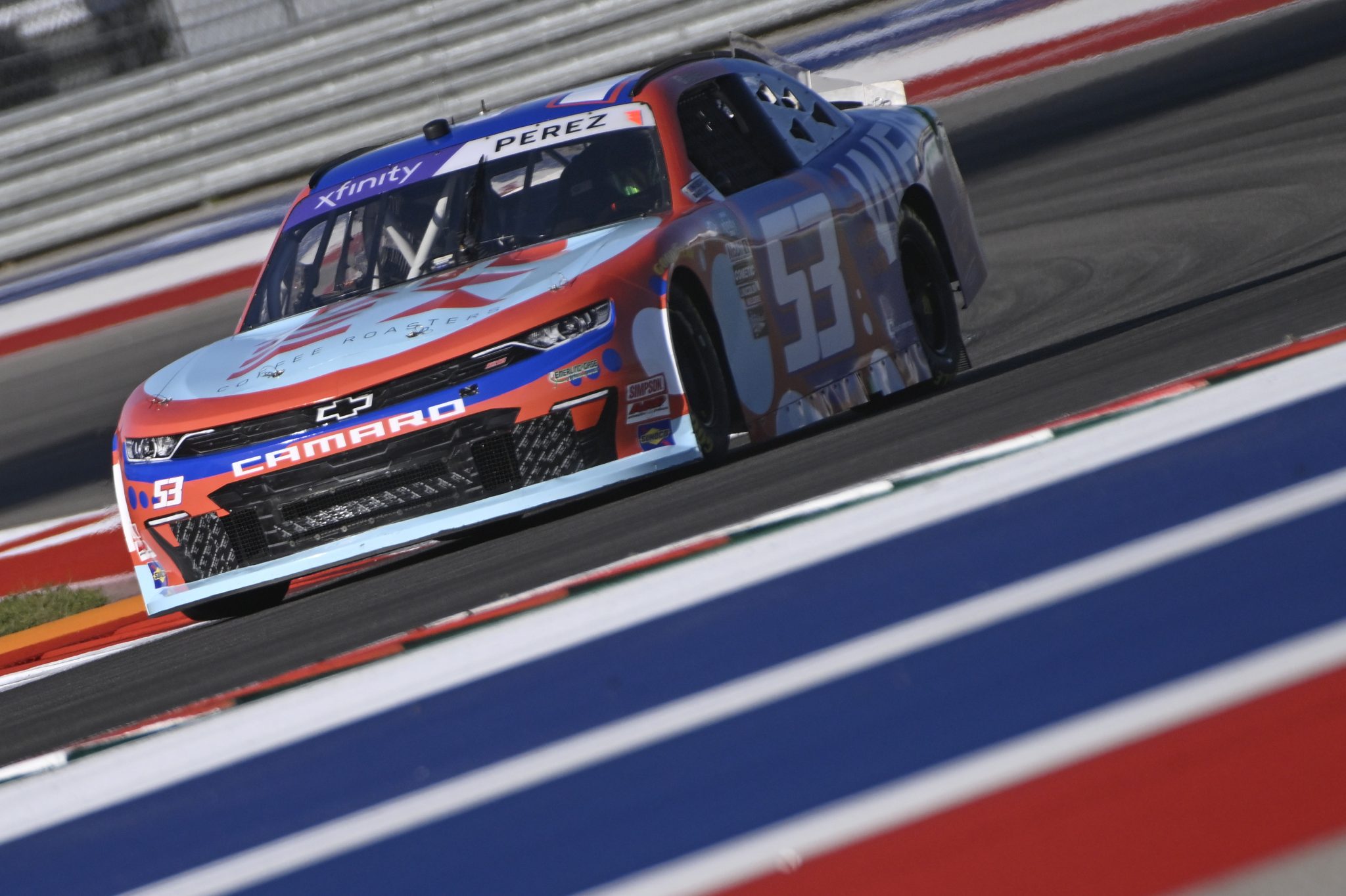 AUSTIN, TEXAS - MARCH 24: Brad Perez, driver of the #53 Apex/Weiss Sand & Clay LP Chevrolet, drives during practice for the NASCAR Xfinity Series Pit Boss 250 at Circuit of The Americas on March 24, 2023 in Austin, Texas. (Photo by Logan Riely/Getty Images) | Getty Images