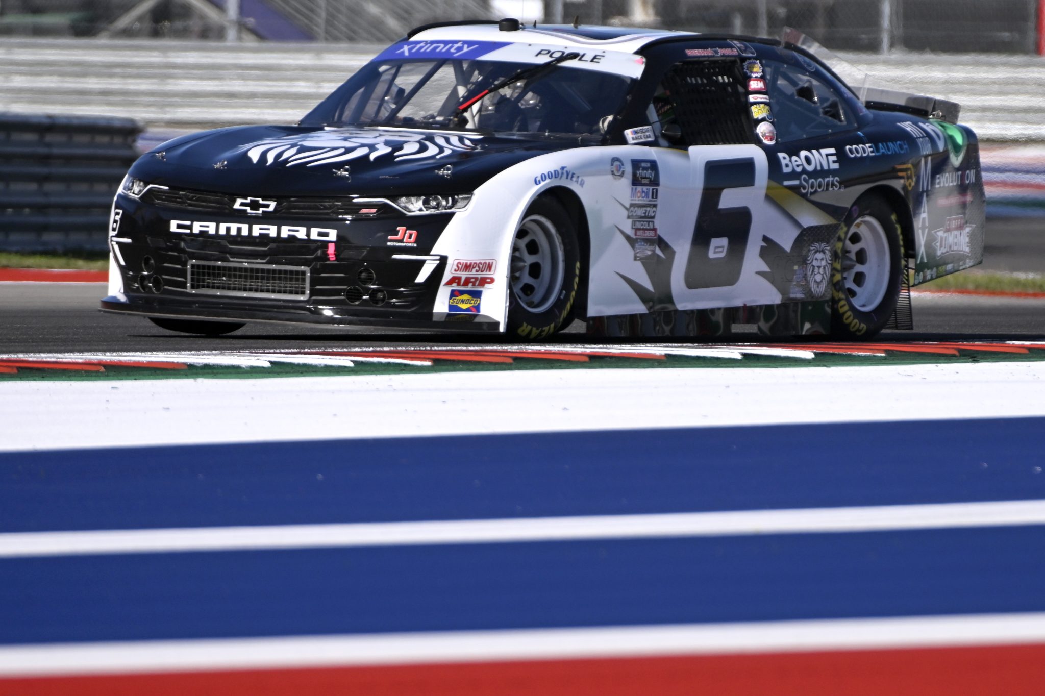 AUSTIN, TEXAS - MARCH 24: Brennan Poole, driver of the #6 BeONE Sports Chevrolet, drives during practice for the NASCAR Xfinity Series Pit Boss 250 at Circuit of The Americas on March 24, 2023 in Austin, Texas. (Photo by Logan Riely/Getty Images) | Getty Images