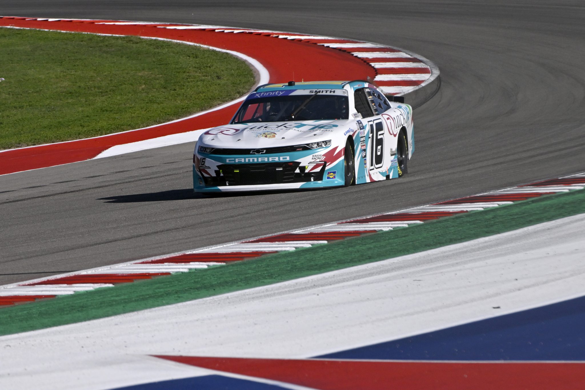AUSTIN, TEXAS - MARCH 24: Chandler Smith, driver of the #16 Quick Tie Products Inc. Chevrolet, drives during practice for the NASCAR Xfinity Series Pit Boss 250 at Circuit of The Americas on March 24, 2023 in Austin, Texas. (Photo by Logan Riely/Getty Images) | Getty Images