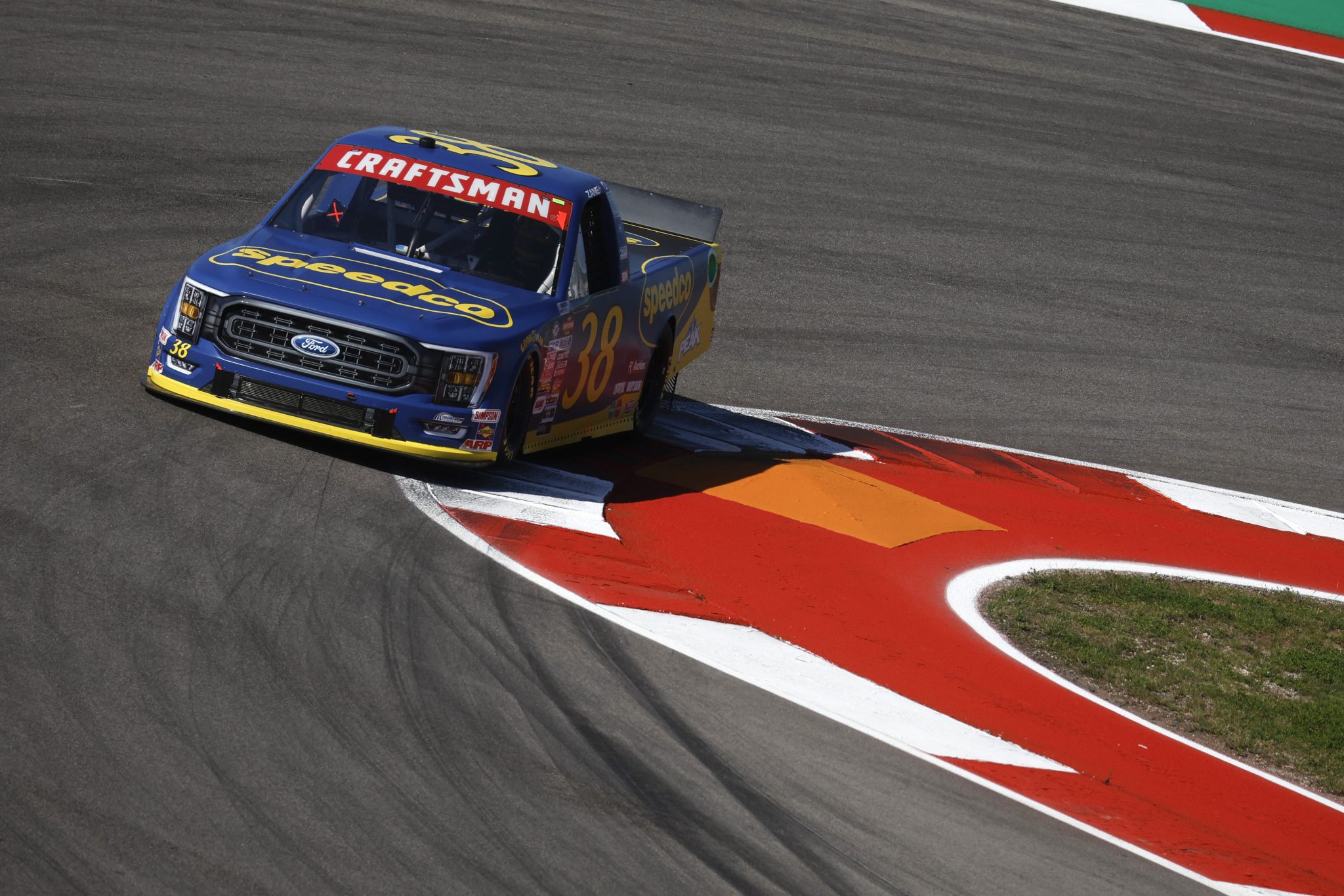 AUSTIN, TEXAS - MARCH 24: Zane Smith, driver of the #38 Speedco/Peak Ford, drives during practice for the NASCAR Craftsman Truck Series XPEL 225 at Circuit of The Americas on March 24, 2023 in Austin, Texas. (Photo by Sean Gardner/Getty Images) | Getty Images