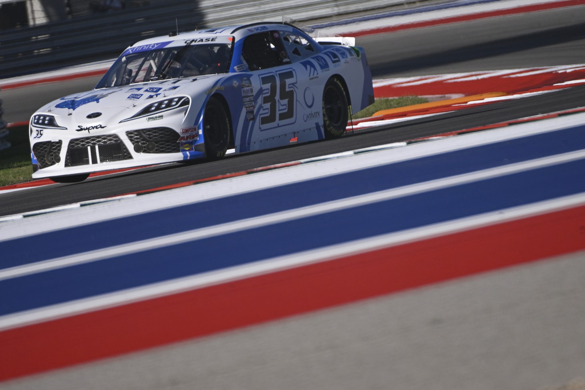 AUSTIN, TEXAS - MARCH 24: Parker Chase, driver of the #35 ONTIVITY Ford, drives during practice for the NASCAR Xfinity Series Pit Boss 250 at Circuit of The Americas on March 24, 2023 in Austin, Texas. (Photo by Logan Riely/Getty Images) | Getty Images