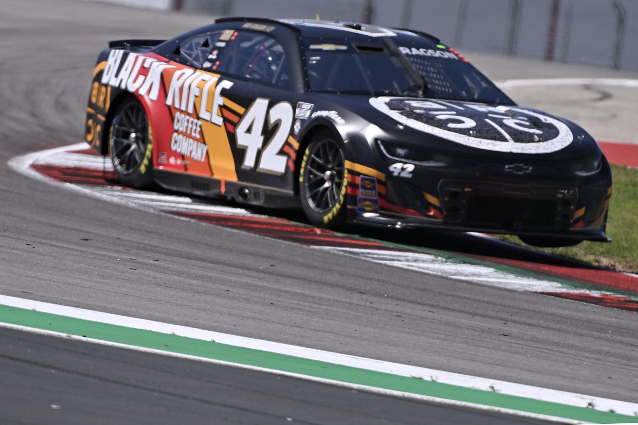 AUSTIN, TEXAS - MARCH 24: Noah Gragson, driver of the #42 Black Rifle Coffee Company Chevrolet, drives during practice for the NASCAR Cup Series EchoPark Automotive Grand Prix at Circuit of The Americas on March 24, 2023 in Austin, Texas. (Photo by Logan Riely/Getty Images) | Getty Images