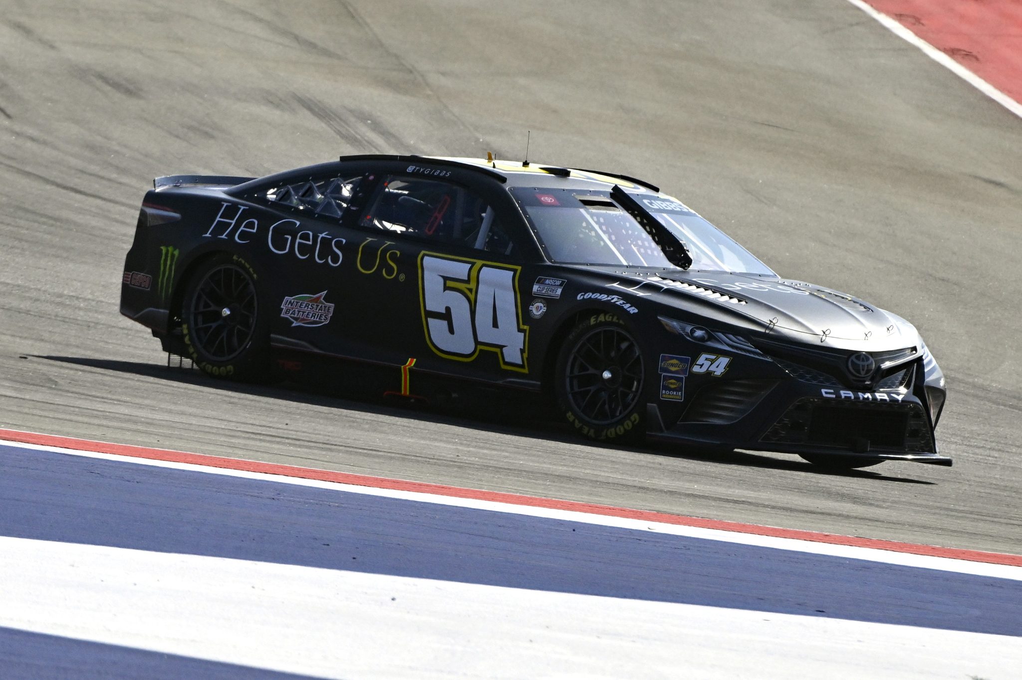 AUSTIN, TEXAS - MARCH 25: Ty Gibbs, driver of the #54 He Gets us Toyota, drives during qualifying for the NASCAR Cup Series EchoPark Automotive Grand Prix at Circuit of The Americas on March 25, 2023 in Austin, Texas. (Photo by Logan Riely/Getty Images) | Getty Images
