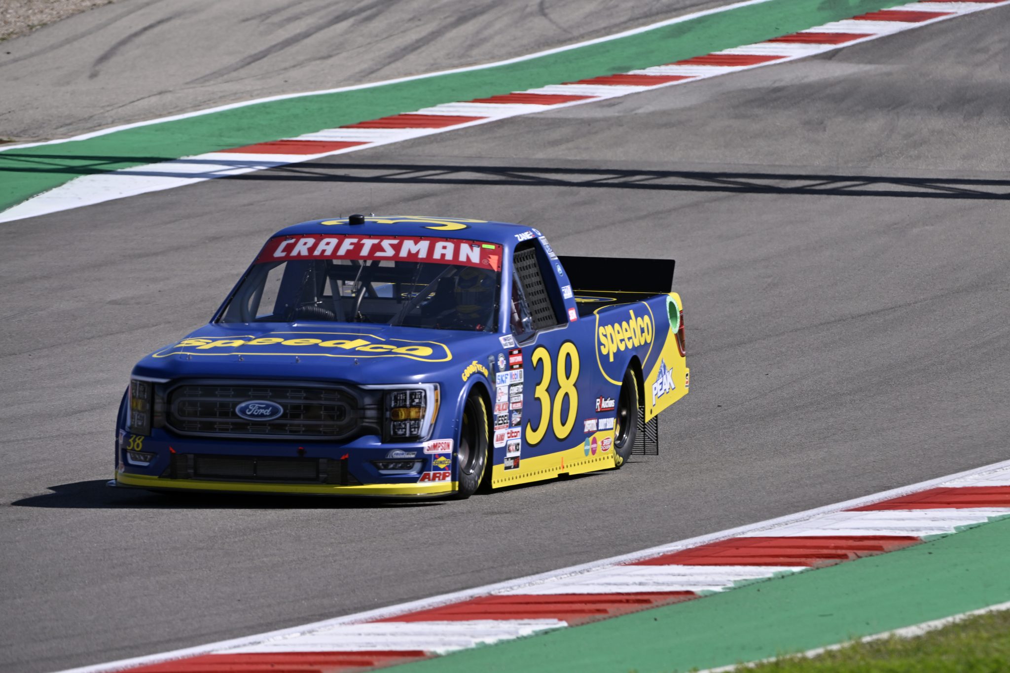 AUSTIN, TEXAS - MARCH 24: Zane Smith, driver of the #38 Speedco/Peak Ford, drives during practice for the NASCAR Craftsman Truck Series XPEL 225 at Circuit of The Americas on March 24, 2023 in Austin, Texas. (Photo by Logan Riely/Getty Images) | Getty Images