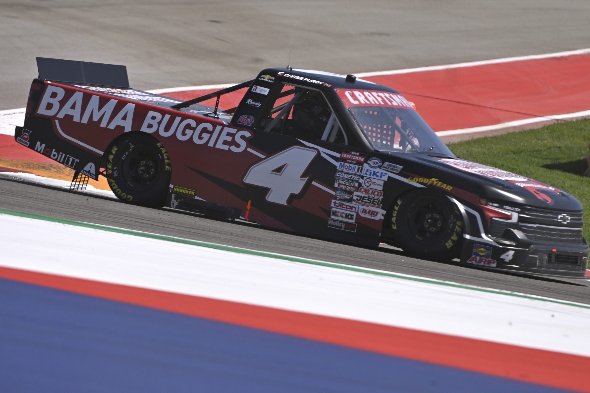 AUSTIN, TEXAS - MARCH 25: Chase Purdy, driver of the #4 Bama Buggies Chevrolet, drives during the NASCAR Craftsman Truck Series XPEL 225 at Circuit of The Americas on March 25, 2023 in Austin, Texas. (Photo by Logan Riely/Getty Images) | Getty Images