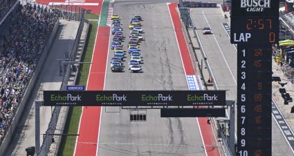 AUSTIN, TEXAS - MARCH 26: William Byron, driver of the #24 Liberty University Chevrolet, leads the field to start the NASCAR Cup Series EchoPark Automotive Grand Prix at Circuit of The Americas on March 26, 2023 in Austin, Texas. (Photo by Logan Riely/Getty Images) | Getty Images