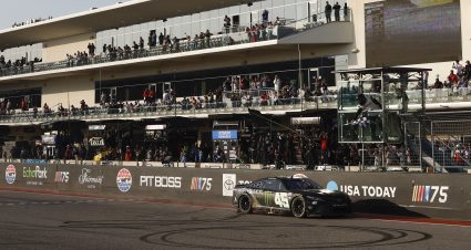 AUSTIN, TEXAS - MARCH 26: Tyler Reddick, driver of the #45 Monster Energy Toyota, takes the checkered flag to win the NASCAR Cup Series EchoPark Automotive Grand Prix at Circuit of The Americas on March 26, 2023 in Austin, Texas. (Photo by Sean Gardner/Getty Images) | Getty Images