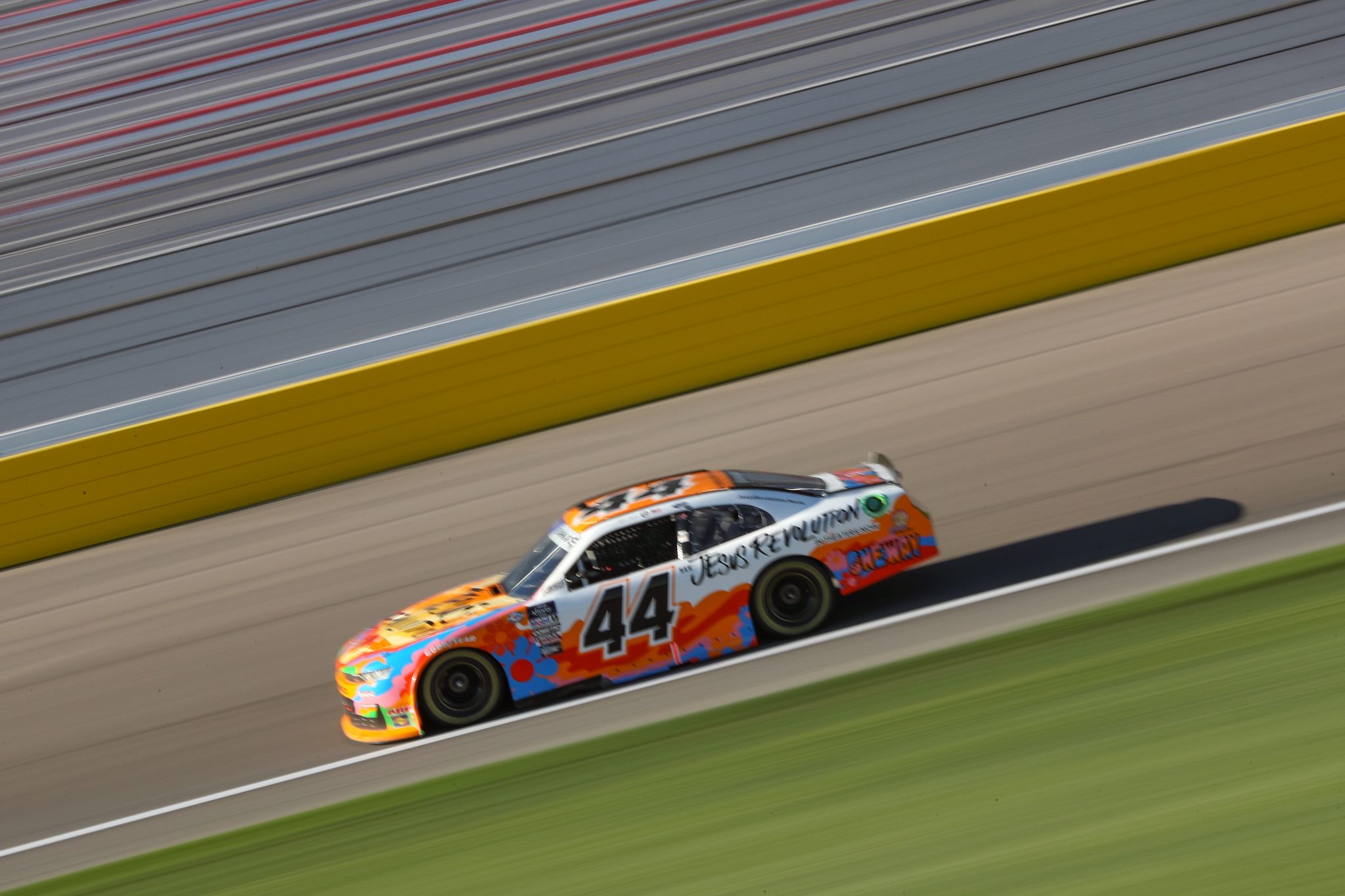 LAS VEGAS, NEVADA - MARCH 03: Jeffrey Earnhardt, driver of the #44 Jesus Revolution - The Movie Chevrolet, drives during practice for the NASCAR Xfinity Series Alsco Uniforms 300 at Las Vegas Motor Speedway on March 03, 2023 in Las Vegas, Nevada. (Photo by Meg Oliphant/Getty Images) | Getty Images