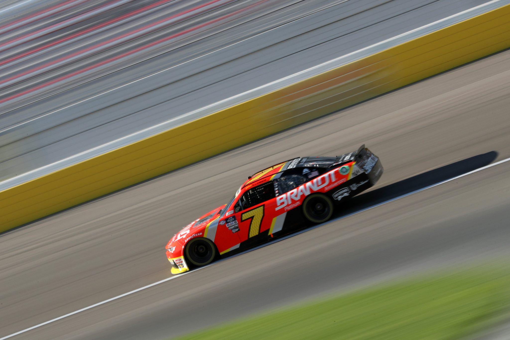 LAS VEGAS, NEVADA - MARCH 03: Justin Allgaier, driver of the #7 BRANDT Chevrolet, drives during practice for the NASCAR Xfinity Series Alsco Uniforms 300 at Las Vegas Motor Speedway on March 03, 2023 in Las Vegas, Nevada. (Photo by Meg Oliphant/Getty Images) | Getty Images