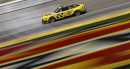LAS VEGAS, NEVADA - MARCH 04: Joey Logano, driver of the #22 Pennzoil Ford, drives during practice for the NASCAR Xfinity Series Alsco Uniforms 300 at Las Vegas Motor Speedway on March 04, 2023 in Las Vegas, Nevada. (Photo by Chris Graythen/Getty Images) | Getty Images