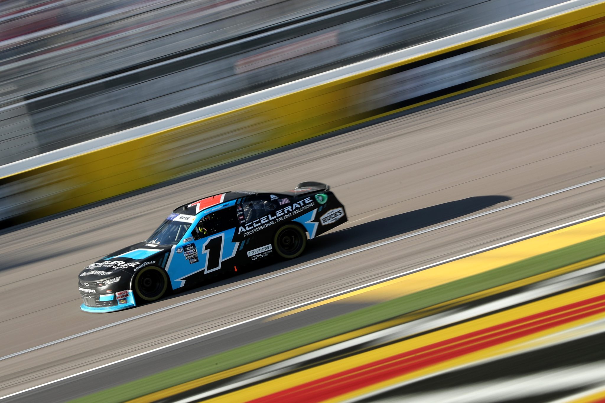 LAS VEGAS, NEVADA - MARCH 04: Sam Mayer, driver of the #1 Accelerate Pros Talent Chevrolet, drives during the NASCAR Xfinity Series Alsco Uniforms 300 at Las Vegas Motor Speedway on March 04, 2023 in Las Vegas, Nevada. (Photo by Meg Oliphant/Getty Images) | Getty Images