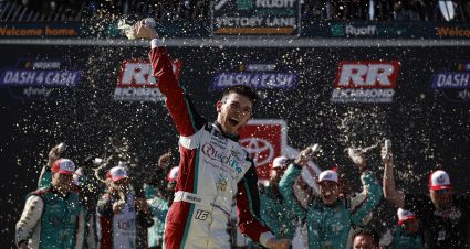 RICHMOND, VIRGINIA - APRIL 01: Chandler Smith, driver of the #16 Quick Tie Products Inc. Chevrolet, celebrates in victory lane after winning the NASCAR Xfinity Series ToyotaCare 250 at Richmond Raceway on April 01, 2023 in Richmond, Virginia. (Photo by Jared C. Tilton/Getty Images) | Getty Images