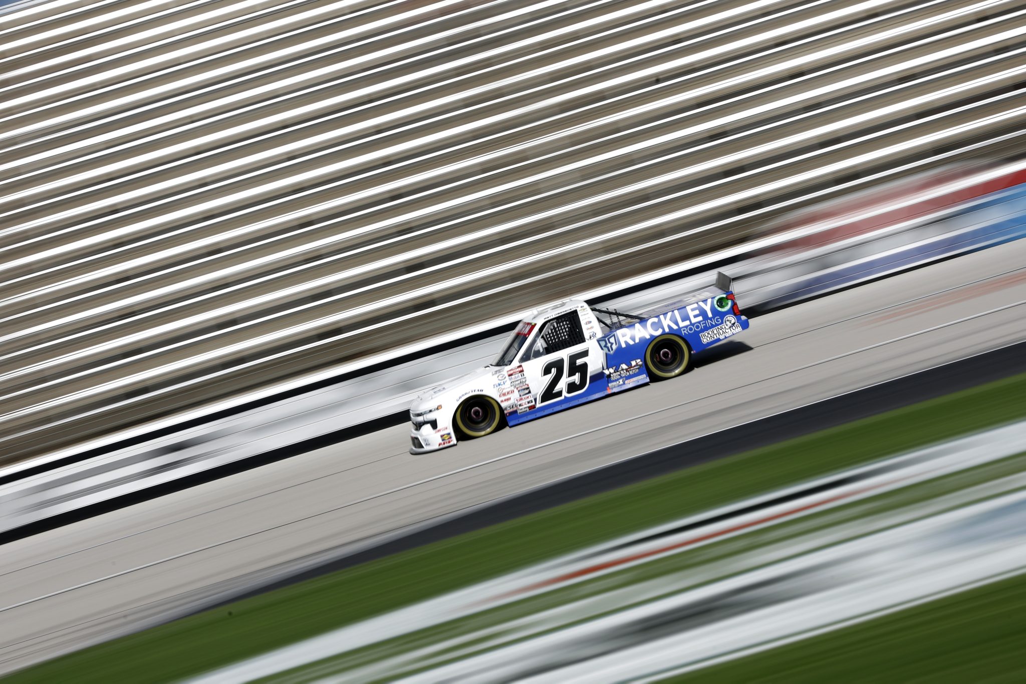 FORT WORTH, TEXAS - APRIL 01: Matt DiBenedetto, driver of the #25 Rackley Roofing Chevrolet, drives during practice for the NASCAR Craftsman Truck Series SpeedyCash.com 250 at Texas Motor Speedway on April 01, 2023 in Fort Worth, Texas. (Photo by Sean Gardner/Getty Images) | Getty Images