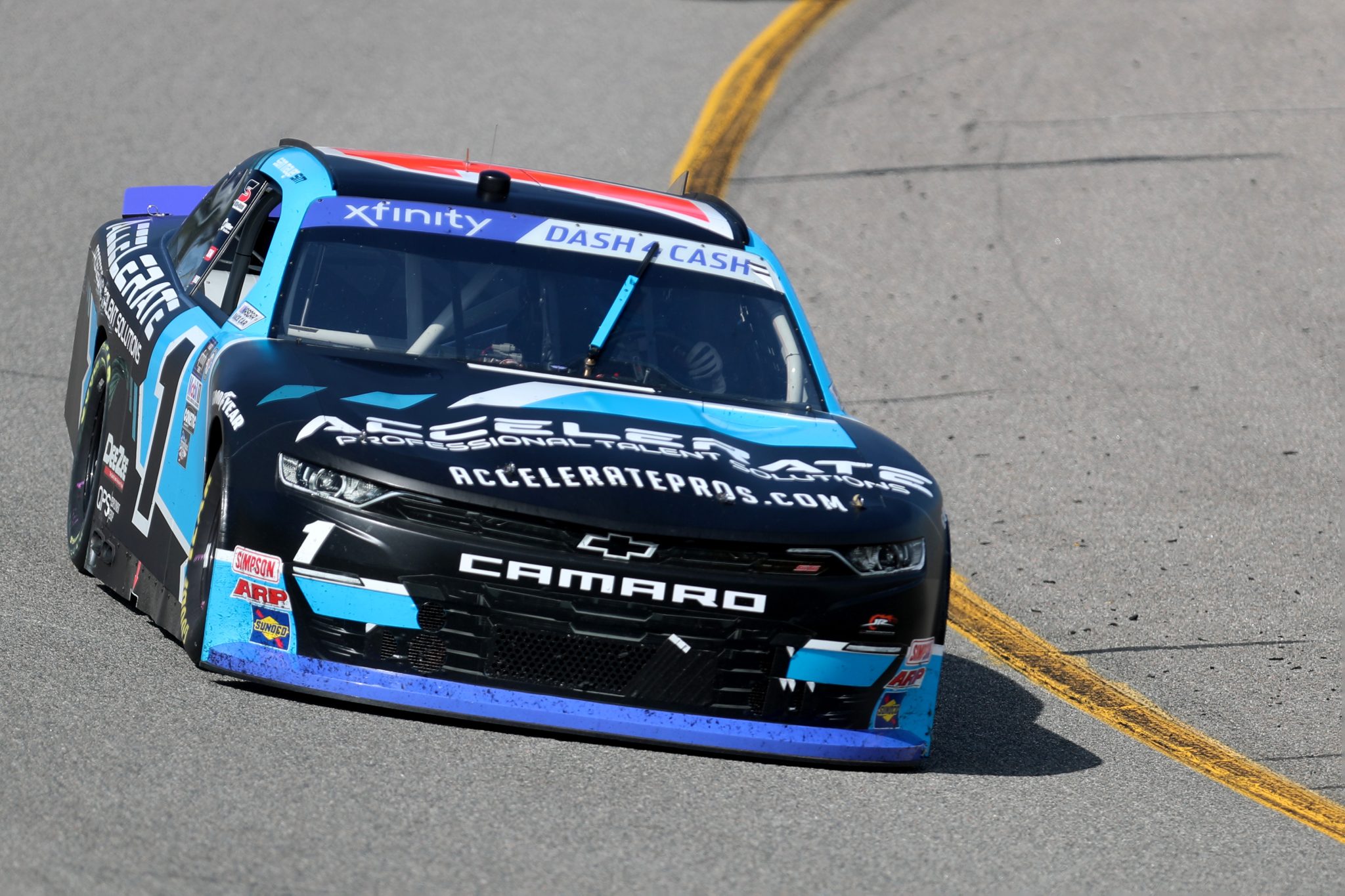 RICHMOND, VIRGINIA - APRIL 01: Sam Mayer, driver of the #1 Accelerate Pros Talent Chevrolet, drives during the NASCAR Xfinity Series ToyotaCare 250 at Richmond Raceway on April 01, 2023 in Richmond, Virginia. (Photo by David Jensen/Getty Images) | Getty Images