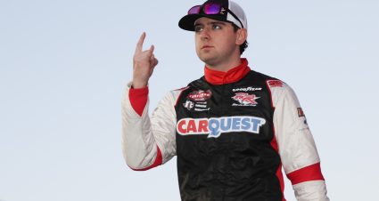 LAS VEGAS, NEVADA - MARCH 03: Kaden Honeycutt, driver of the #04 CarQuest Ford, walks onstage during driver intros prior to the NASCAR CRAFTSMAN Truck Series Victoria's Voice Foundation 200 at Las Vegas Motor Speedway on March 03, 2023 in Las Vegas, Nevada. (Photo by Meg Oliphant/Getty Images) | Getty Images