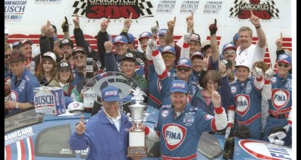 15 Feb 1997: Randy LaJoie and his crew celebrate after winning the Busch Grand National Gargoyles 300 race at Daytona International Speedway in Daytona Beach, Florida.