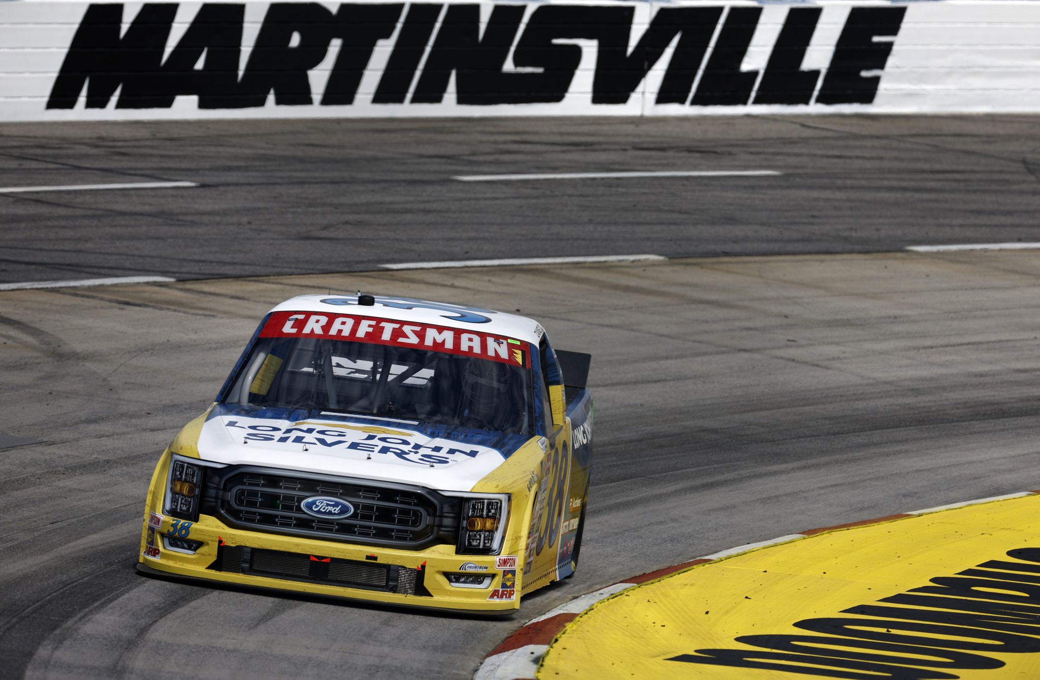 MARTINSVILLE, VIRGINIA - APRIL 14: Zane Smith, driver of the #38 Long John Silver's Ford, drives during practice for the NASCAR Craftsman Truck Series Long John Silver's 200 at Martinsville Speedway on April 14, 2023 in Martinsville, Virginia. (Photo by Jared C. Tilton/Getty Images) | Getty Images
