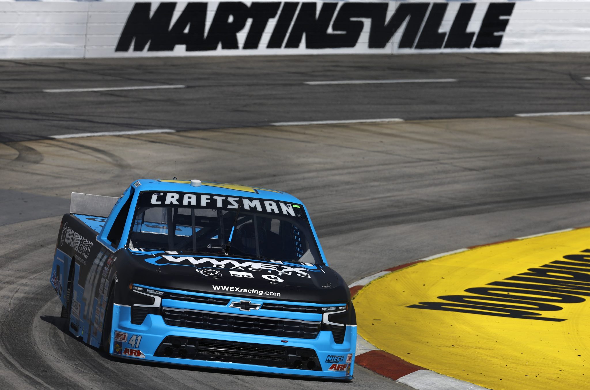 MARTINSVILLE, VIRGINIA - APRIL 14: Ross Chastain, driver of the #41 Worldwide Express Chevrolet, drives during practice  NASCAR Craftsman Truck Series Long John Silver's 200 at Martinsville Speedway on April 14, 2023 in Martinsville, Virginia. (Photo by Jared C. Tilton/Getty Images) | Getty Images