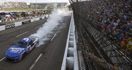 MARTINSVILLE, VIRGINIA - APRIL 16: Kyle Larson, driver of the #5 HendrickCars.com Chevrolet, celebrates with a burnout after winning the NASCAR Cup Series NOCO 400 at Martinsville Speedway on April 16, 2023 in Martinsville, Virginia. (Photo by Jared C. Tilton/Getty Images) | Getty Images