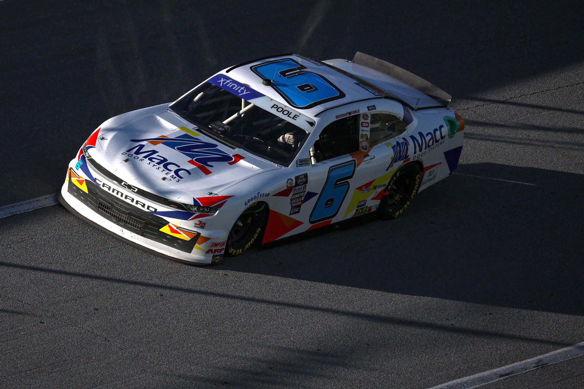 TALLADEGA, ALABAMA - APRIL 22: Brennan Poole, driver of the #6 Macc Door Chevrolet, drives during the NASCAR Xfinity Series Ag-Pro 300 at Talladega Superspeedway on April 22, 2023 in Talladega, Alabama. (Photo by James Gilbert/Getty Images) | Getty Images