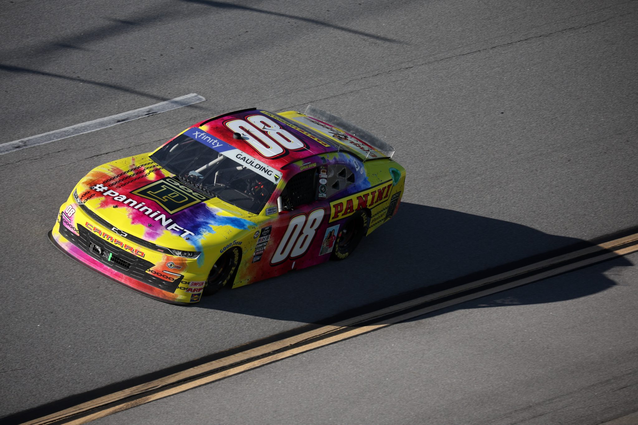 TALLADEGA, ALABAMA - APRIL 22: Gray Gaulding, driver of the #08 Panini NFT Chevrolet, drives during the NASCAR Xfinity Series Ag-Pro 300 at Talladega Superspeedway on April 22, 2023 in Talladega, Alabama. (Photo by James Gilbert/Getty Images) | Getty Images
