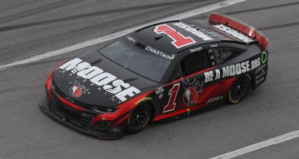 TALLADEGA, ALABAMA - APRIL 23: Ross Chastain, driver of the #1 Moose Fraternity Chevrolet, drives during the NASCAR Cup Series GEICO 500 at Talladega Superspeedway on April 23, 2023 in Talladega, Alabama. (Photo by James Gilbert/Getty Images) | Getty Images