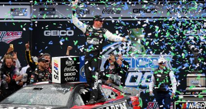 TALLADEGA, ALABAMA - APRIL 23: Kyle Busch, driver of the #8 McLaren Custom Grills Chevrolet, celebrates in Victory Lane after winning the NASCAR Cup Series GEICO 500 at Talladega Superspeedway on April 23, 2023 in Talladega, Alabama. (Photo by James Gilbert/Getty Images) | Getty Images