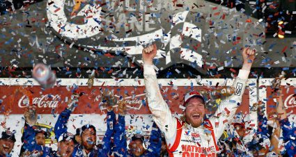 DAYTONA BEACH, FL - FEBRUARY 23:  Dale Earnhardt Jr., driver of the #88 National Guard Chevrolet, celebrates in Victory Lane after winning the NASCAR Sprint Cup Series Daytona 500 at Daytona International Speedway on February 23, 2014 in Daytona Beach, Florida.  (Photo by Tom Pennington/Getty Images) | Getty Images