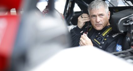 SOUTH BOSTON, VIRGINIA - JUNE 25: Bobby Labonte #18 sits in his car during practice for the Camping World Superstar Racing Experience event at South Boston Speedway on June 25, 2022 in South Boston, Virginia. (Photo by Jared Tilton/SRX/Getty Images)