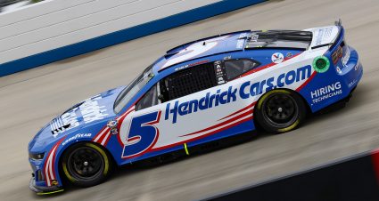 DOVER, DELAWARE - APRIL 29: Kyle Larson, driver of the #5 HendrickCars.com Chevy, drives during practice for the NASCAR Cup Series Würth 400 at Dover International Speedway on April 29, 2023 in Dover, Delaware. (Photo by Tim Nwachukwu/Getty Images) | Getty Images