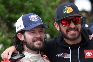 DOVER, DELAWARE - APRIL 29: Ryan Truex, driver of the #19 Toyota Genuine Accessories Toyota, (L) is congratulated by his brother, NASCAR Series Cup driver, Martin Truex Jr. in victory lane after winning the NASCAR Xfinity Series A-GAME 200 at Dover International Speedway on April 29, 2023 in Dover, Delaware. (Photo by James Gilbert/Getty Images) | Getty Images