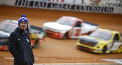 BRISTOL, TENNESSEE - APRIL 08: Kyle Larson, driver of the #5 HendrickCars.com Chevrolet, looks on during qualifying for the NASCAR Craftsman Truck Series Weather Guard Truck Race on Dirt at Bristol Motor Speedway on April 08, 2023 in Bristol, Tennessee. (Photo by Jared C. Tilton/Getty Images) | Getty Images