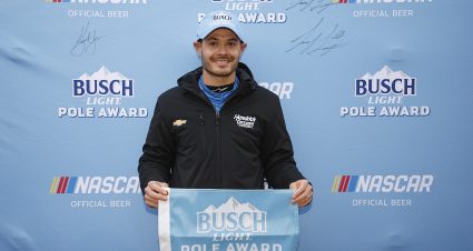 BRISTOL, TENNESSEE - APRIL 08: Kyle Larson, driver of the #5 HendrickCars.com Chevrolet, poses for photos after winning the pole award during qualifying for the NASCAR Cup Series Food City Dirt Race on Dirt at Bristol Motor Speedway on April 08, 2023 in Bristol, Tennessee. (Photo by Jared C. Tilton/Getty Images) | Getty Images