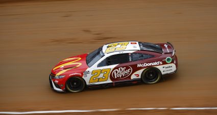 BRISTOL, TENNESSEE - APRIL 08: Bubba Wallace, driver of the #23 McDonald's/Dr Pepper Toyota, drives during qualifying heat #4 for the NASCAR Cup Series Food City Dirt Race on Dirt at Bristol Motor Speedway on April 08, 2023 in Bristol, Tennessee. (Photo by Jared C. Tilton/Getty Images) | Getty Images